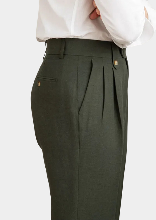 Cagliari Pleated Coastal Trousers - Olive | Roccella