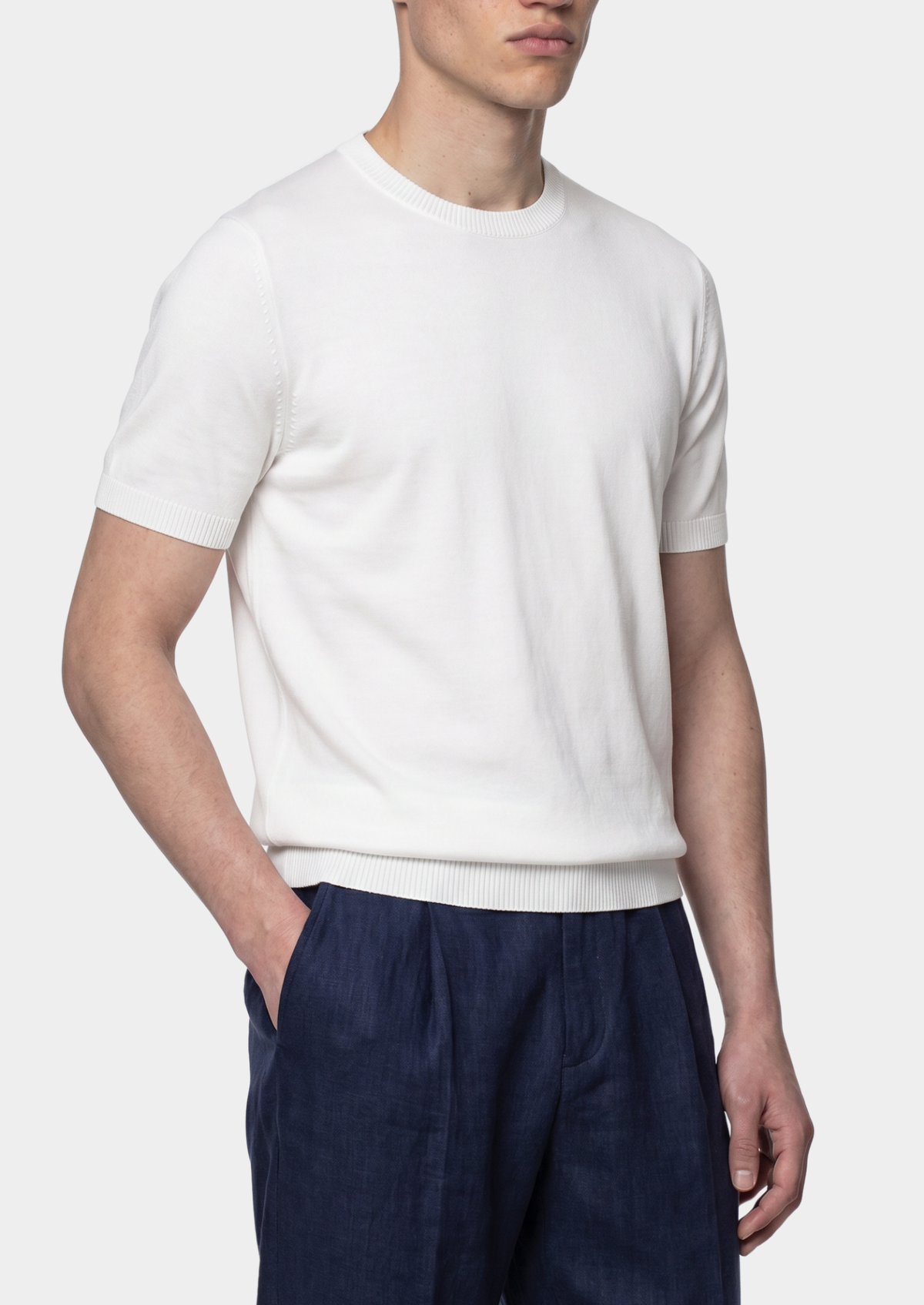 Essential White Knitted Crewneck T-Shirt | Roccella