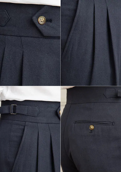 Napoli Pleated Coastal Trousers - Navy Blue | Roccella