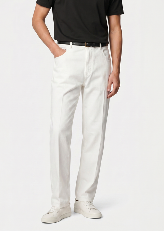 Essential White Straight Leg Denim Trousers | Roccella