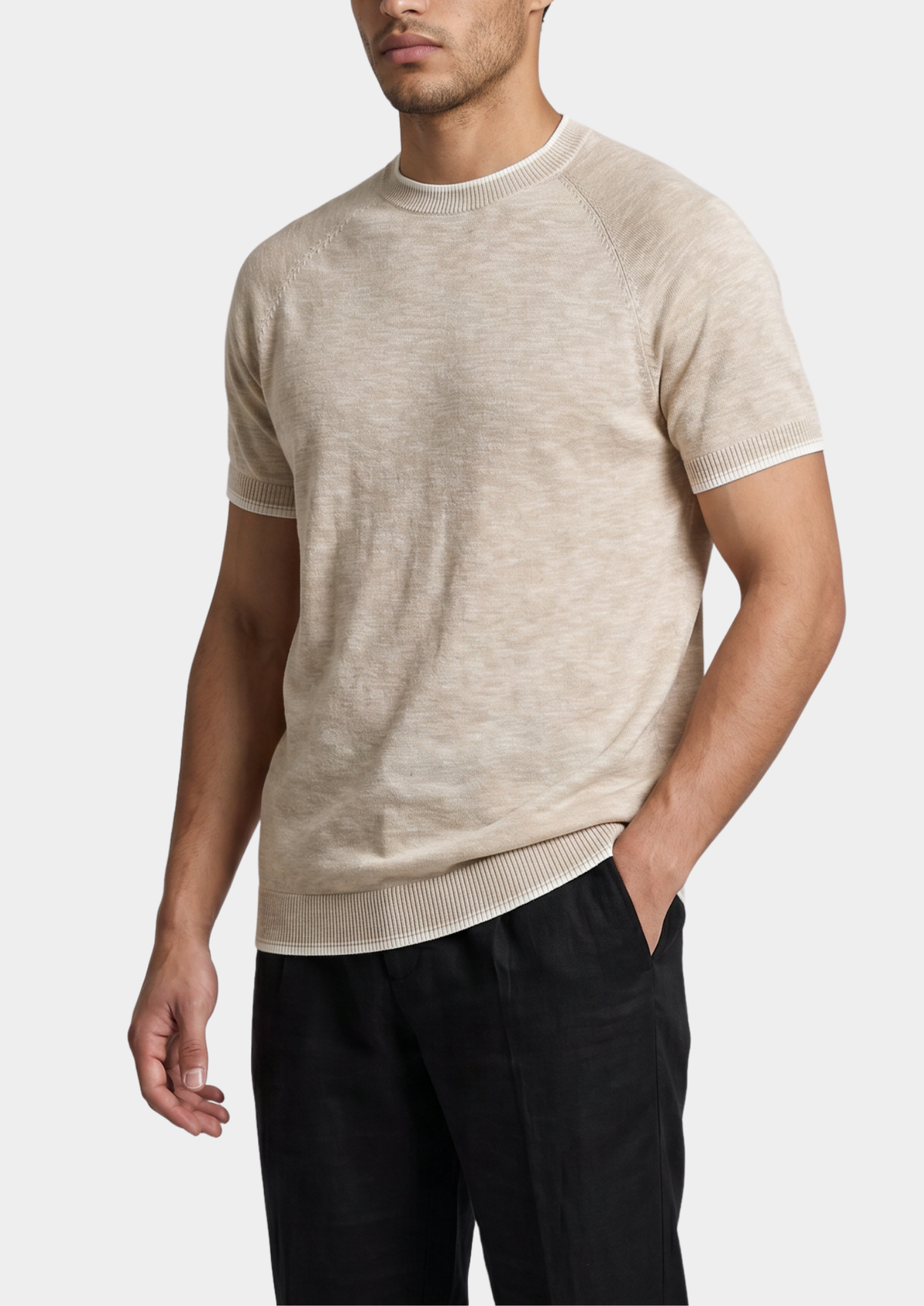 Capri Beige Linen Contrast T-Shirt | Roccella