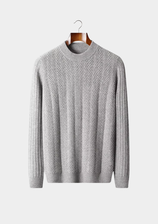 Pure Extra-Fine Merino Wool Herringbone Crewneck | Roccella