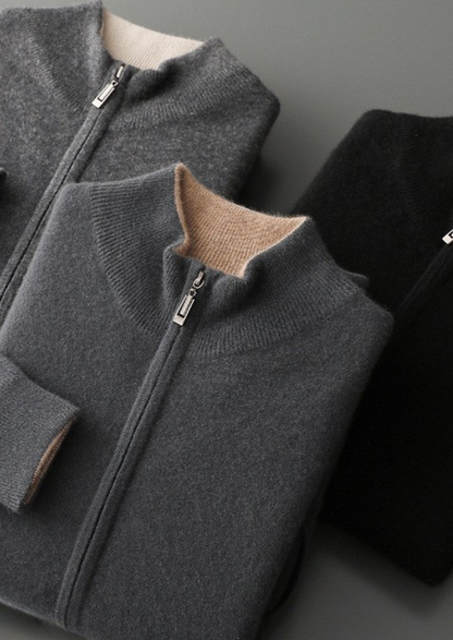 Pure Cashmere Black Dual Zip Cardigan | Roccella