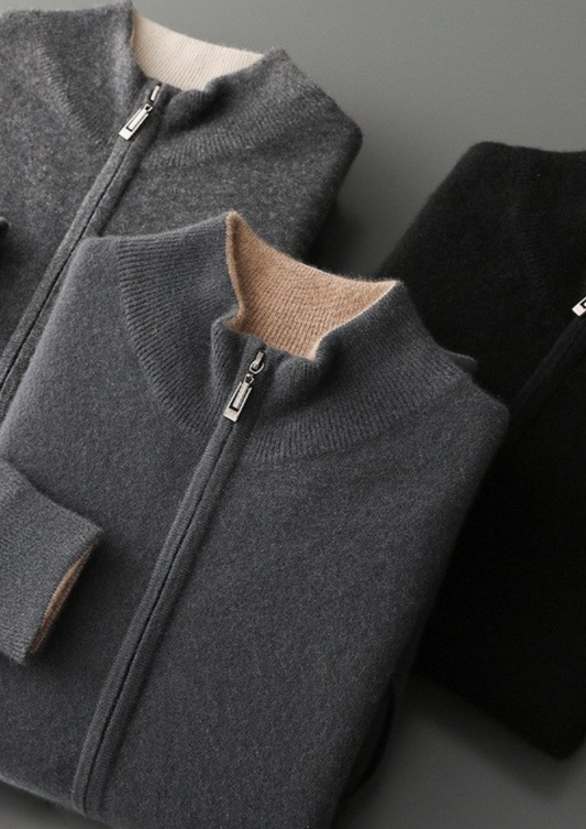 Pure Cashmere Black Dual Zip Cardigan | Roccella
