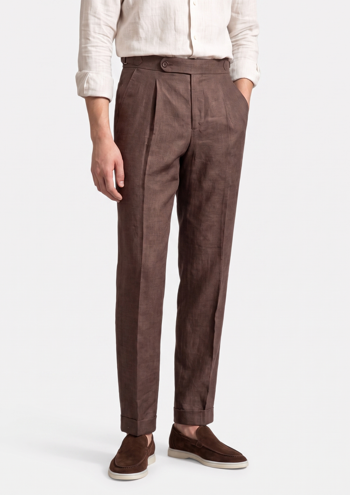 Tuscany Pleated Coastal Trousers - Dark Brown | Roccella