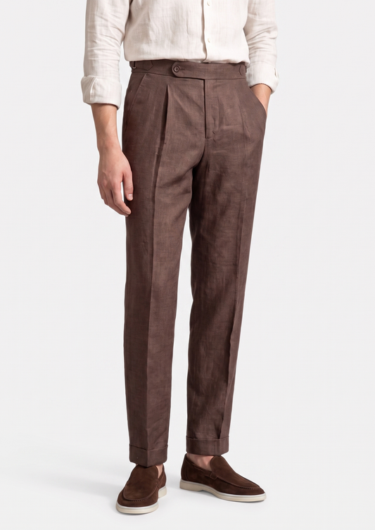 Tuscany Pleated Coastal Trousers - Dark Brown | Roccella