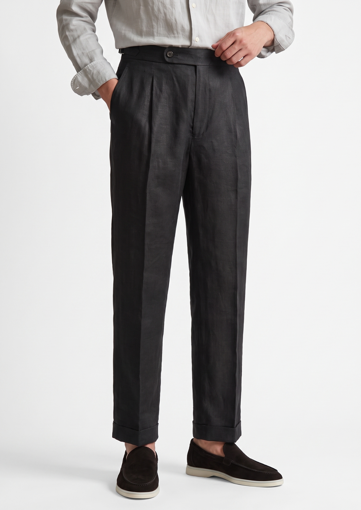 Tuscany Pleated Coastal Trousers - Black | Roccella