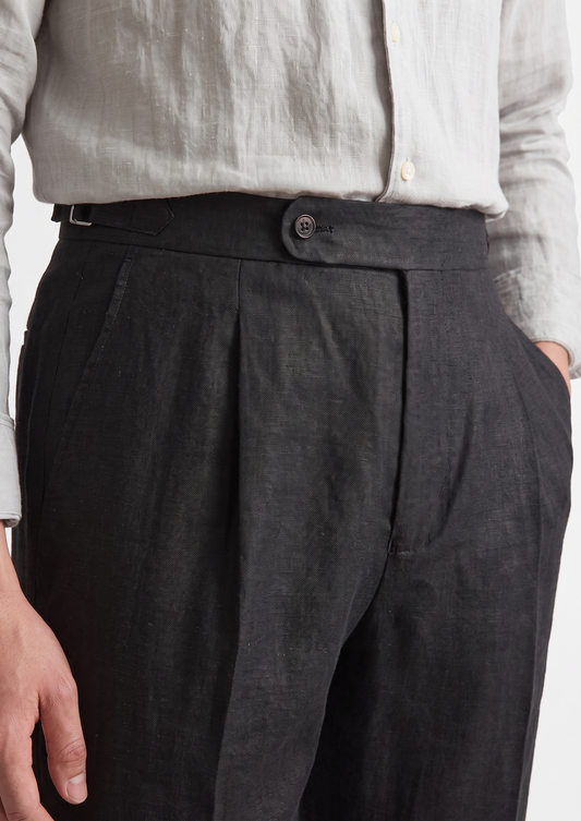 Tuscany Pleated Coastal Trousers - Black | Roccella