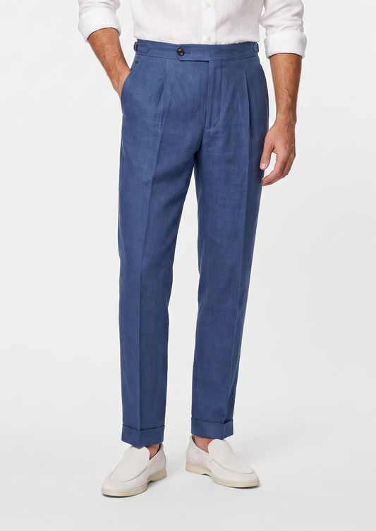 Tuscany Pleated Coastal Trousers - Blue | Roccella