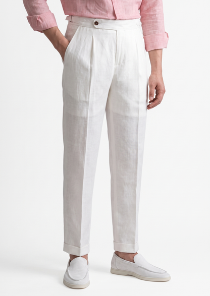 Tuscany Pleated Coastal Trousers - White | Roccella