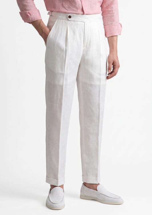 Tuscany Pleated Coastal Trousers - White | Roccella