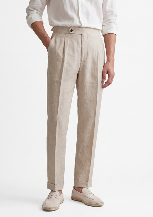 Tuscany Pleated Coastal Trousers - Ivory | Roccella