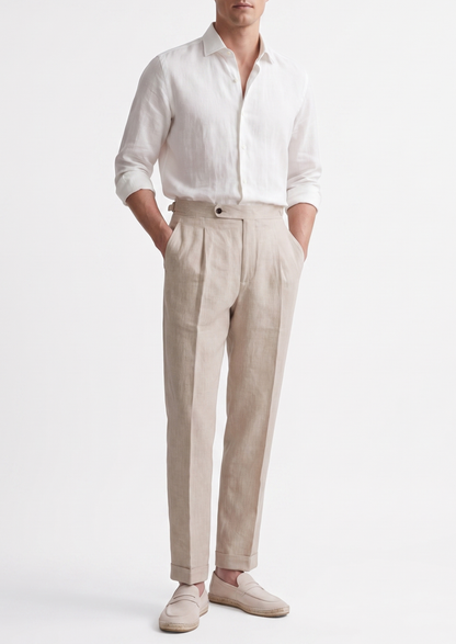 Tuscany Pleated Coastal Trousers - Ivory | Roccella