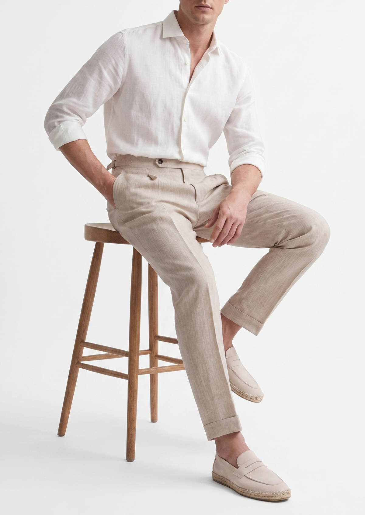 Tuscany Pleated Coastal Trousers - Ivory | Roccella