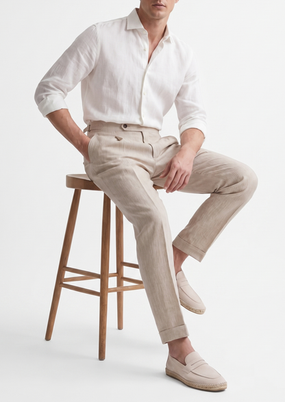 Tuscany Pleated Coastal Trousers - Ivory | Roccella