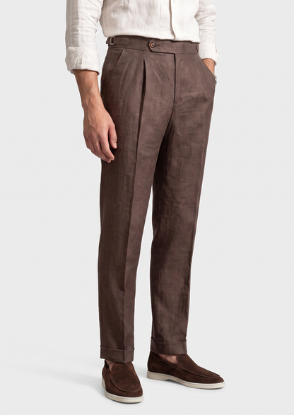 Tuscany Pleated Coastal Trousers - Dark Brown | Roccella