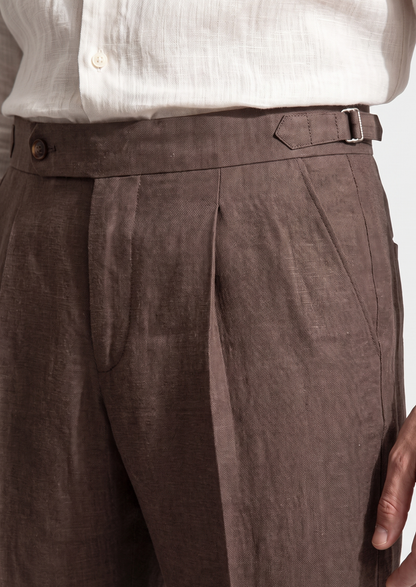 Tuscany Pleated Coastal Trousers - Dark Brown | Roccella