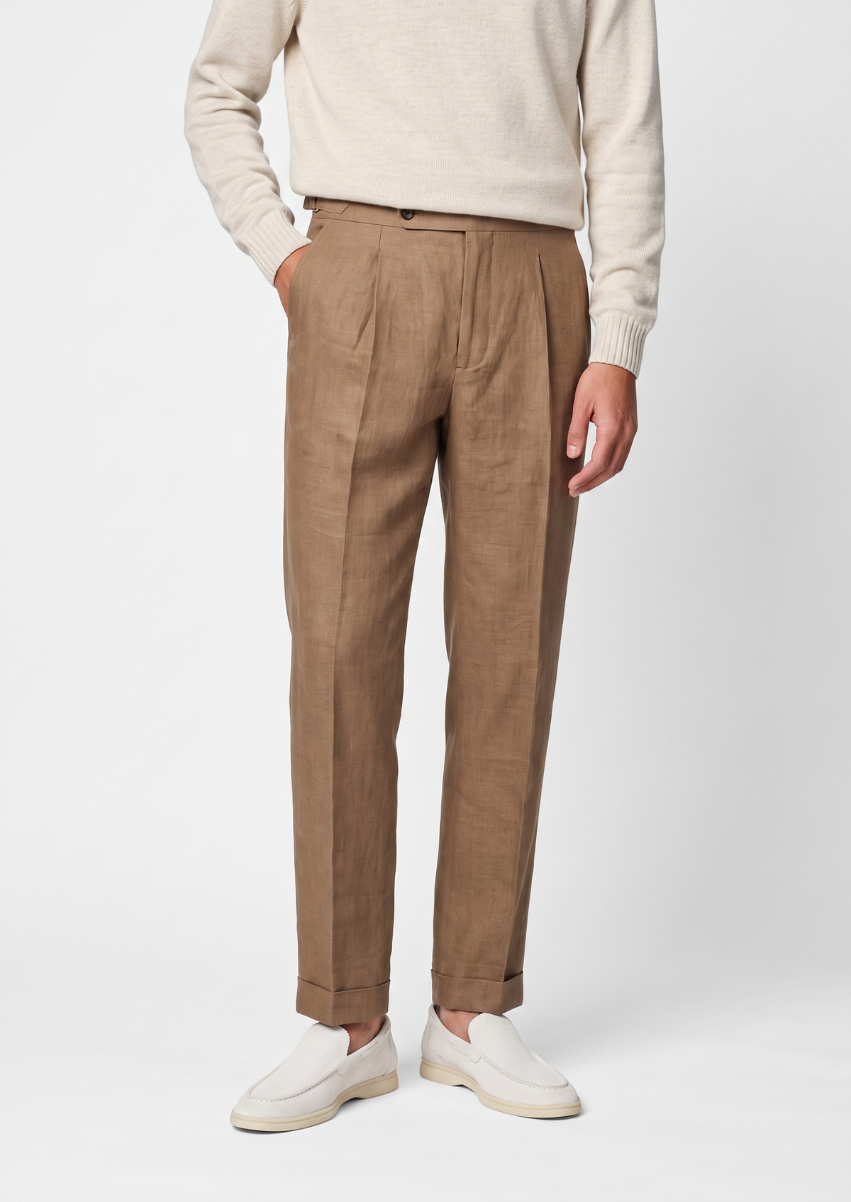 Tuscany Pleated Coastal Trousers - Caramel | Roccella