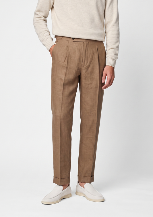 Tuscany Pleated Coastal Trousers - Caramel | Roccella