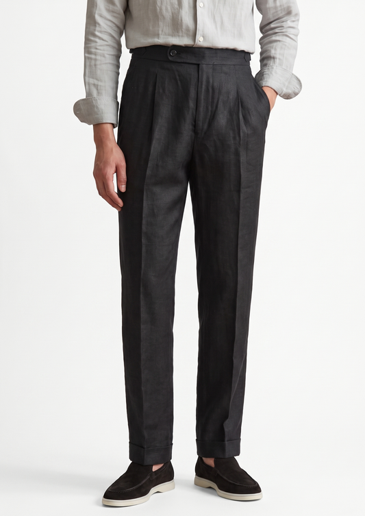 Tuscany Pleated Coastal Trousers - Black | Roccella