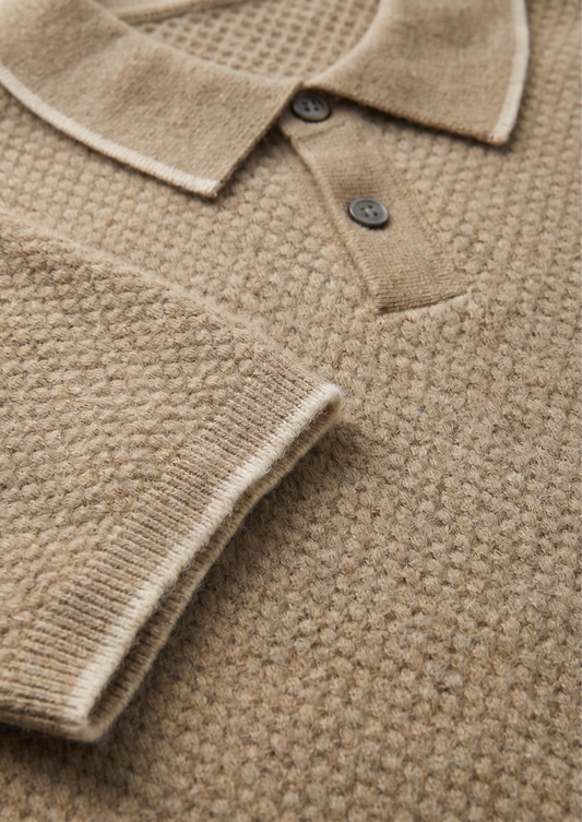 Premium Cashmere Beige Two-Tone Polo | Roccella