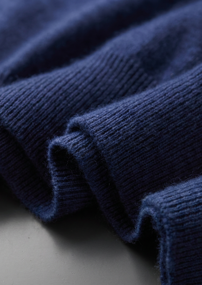 Premium Cashmere Classic Crewneck T-Shirt - Navy Blue | Roccella