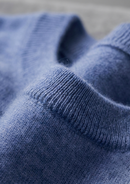Premium Cashmere Classic Crewneck T-Shirt - Deep Atlantic | Roccella