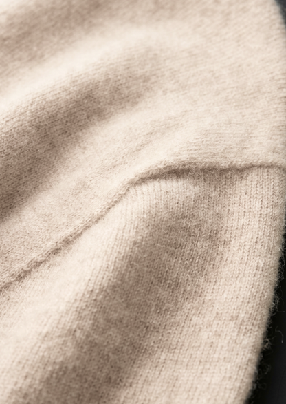 Premium Cashmere Classic Crewneck T-Shirt - Ivory Mocha | Roccella