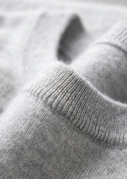 Premium Cashmere Classic Crewneck T-Shirt - Light Gray | Roccella