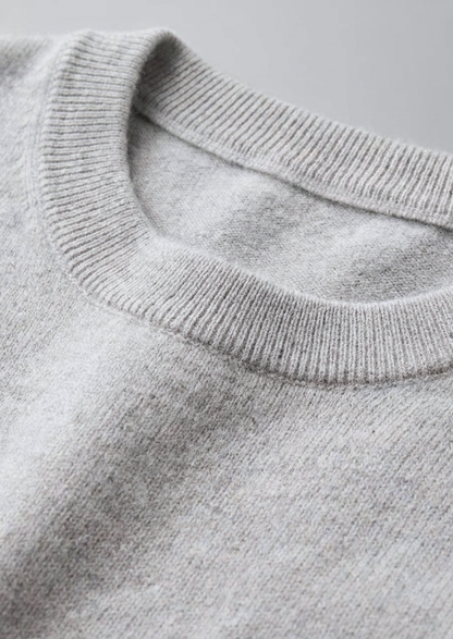 Premium Cashmere Classic Crewneck T-Shirt - Light Gray | Roccella