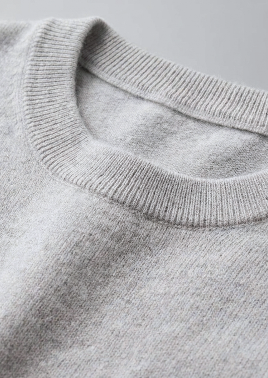 Premium Cashmere Classic Crewneck T-Shirt - Light Gray | Roccella