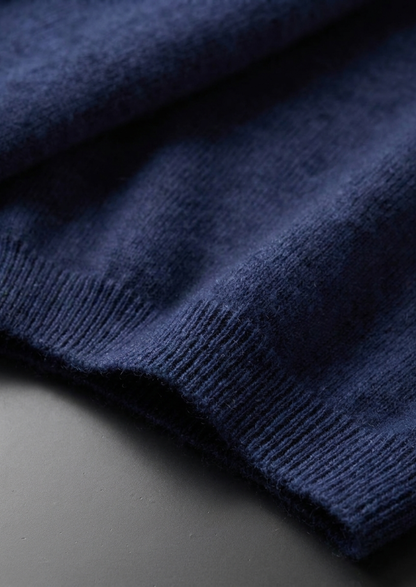 Premium Cashmere Classic Crewneck T-Shirt - Navy Blue | Roccella