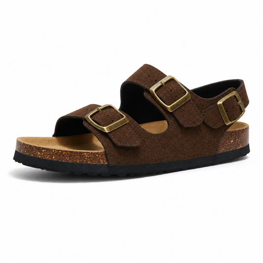 Amalfi Three-Strap Cork Sandals - Dark Brown | Roccella