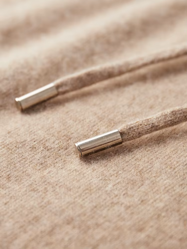 Pure Extra-Fine Merino Wool Beige Leisure Hoodie | Roccella