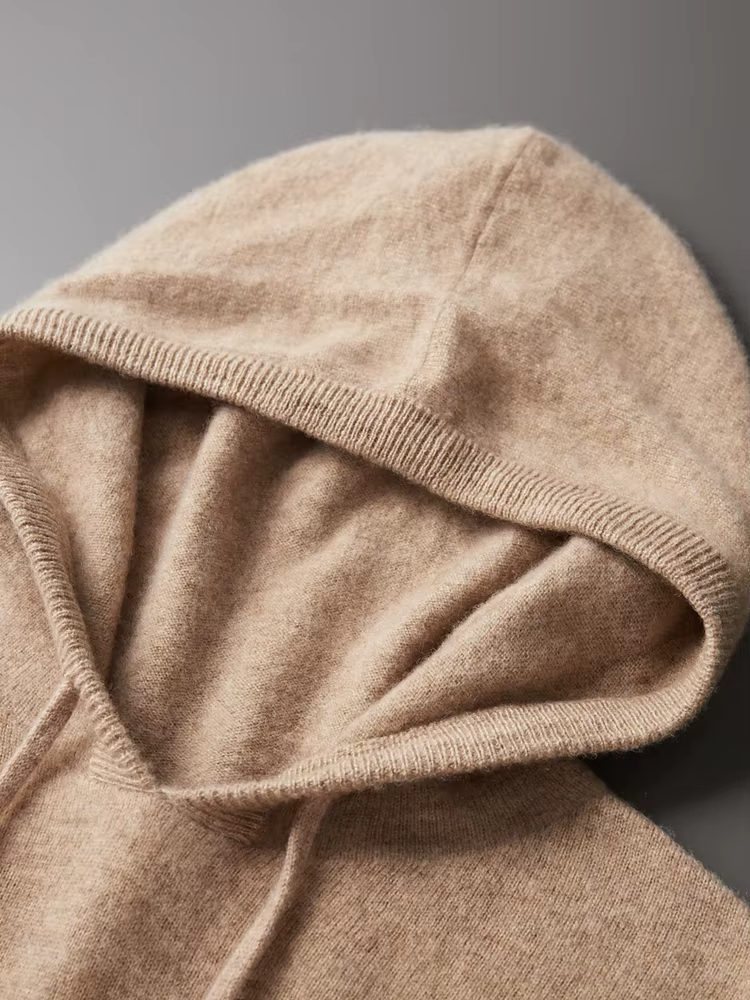 Pure Extra-Fine Merino Wool Beige Leisure Hoodie | Roccella