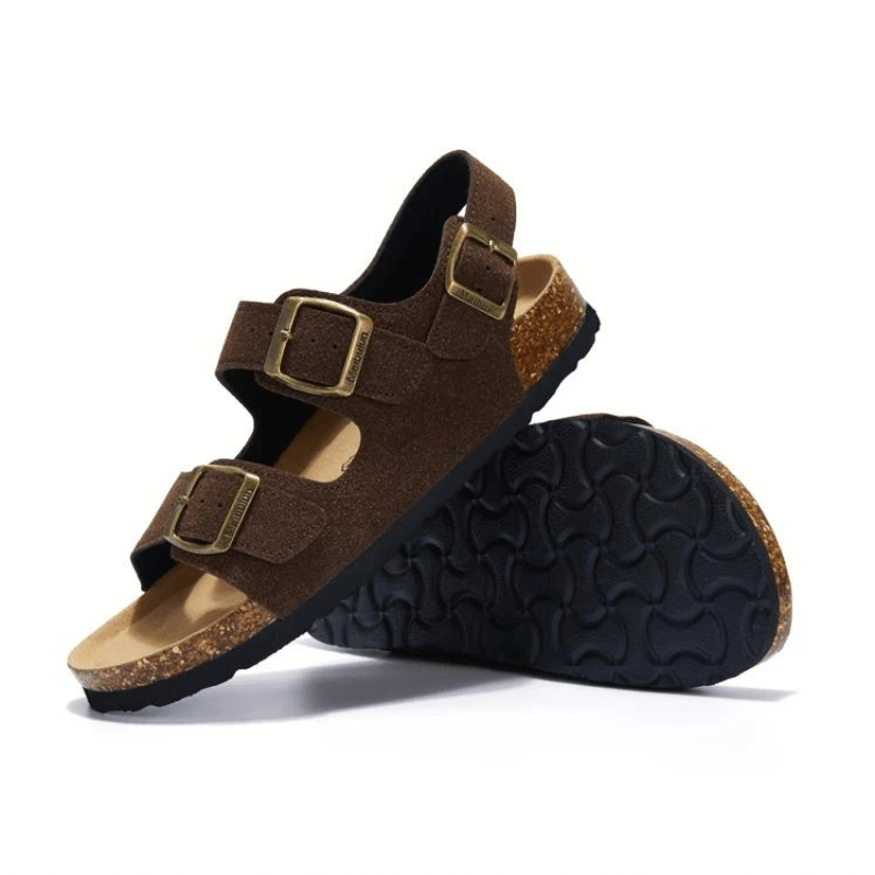 Amalfi Three-Strap Cork Sandals - Dark Brown | Roccella