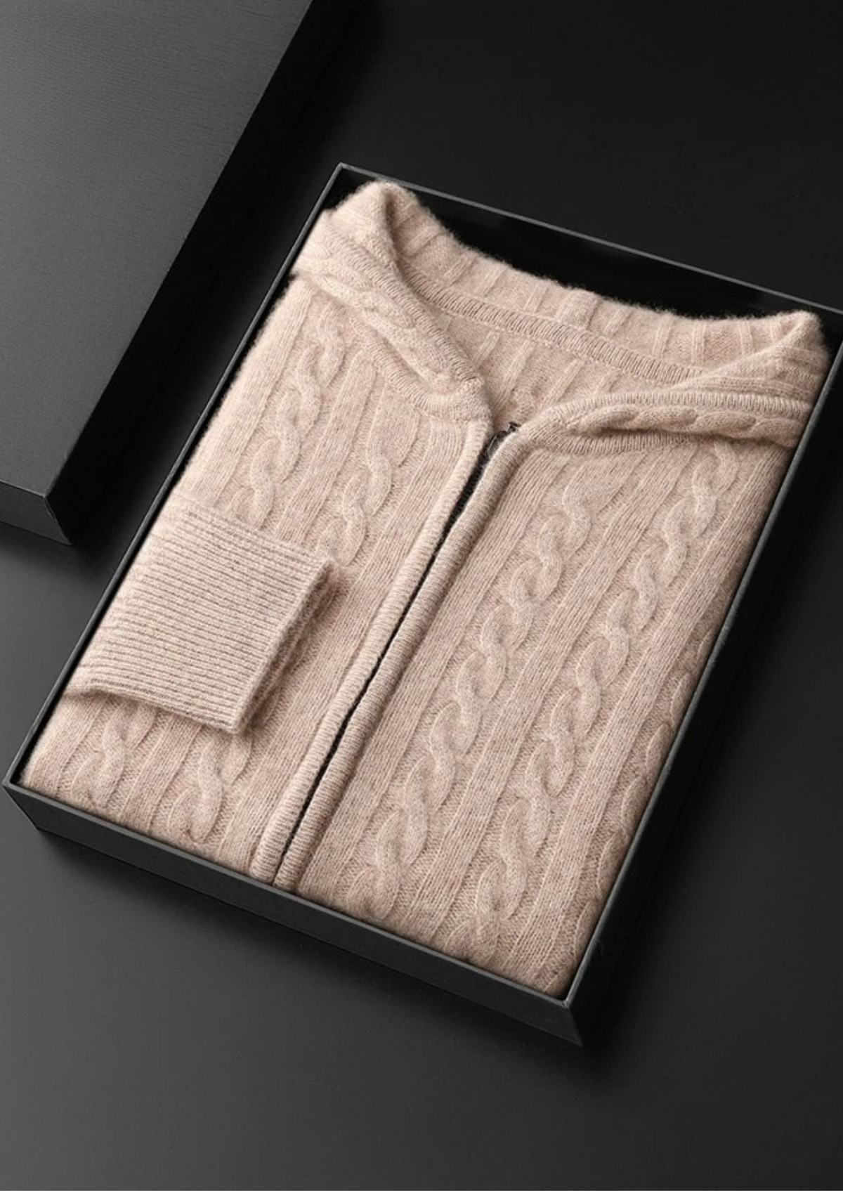 Premium Cashmere Cable Knit Zipper Hoodie | Roccella