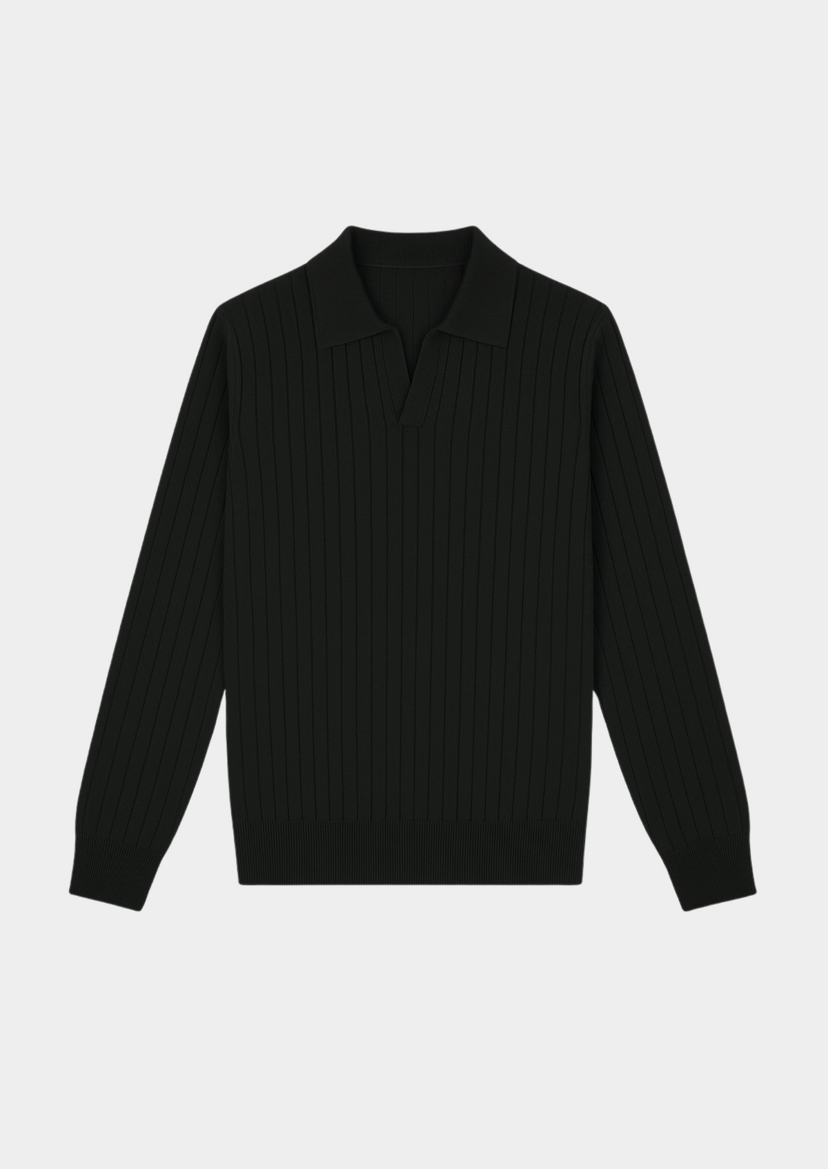Black Buttonless Ribbed Polo | Roccella
