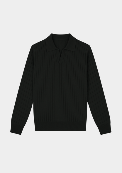 Black Buttonless Ribbed Polo | Roccella