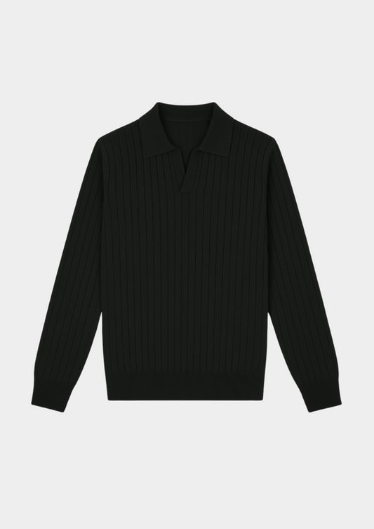 Black Buttonless Ribbed Polo | Roccella
