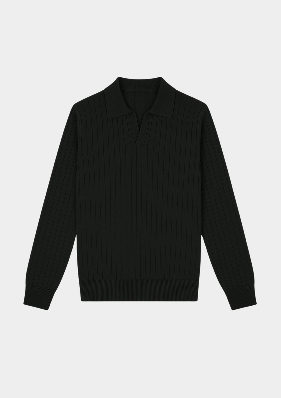 Black Buttonless Ribbed Polo