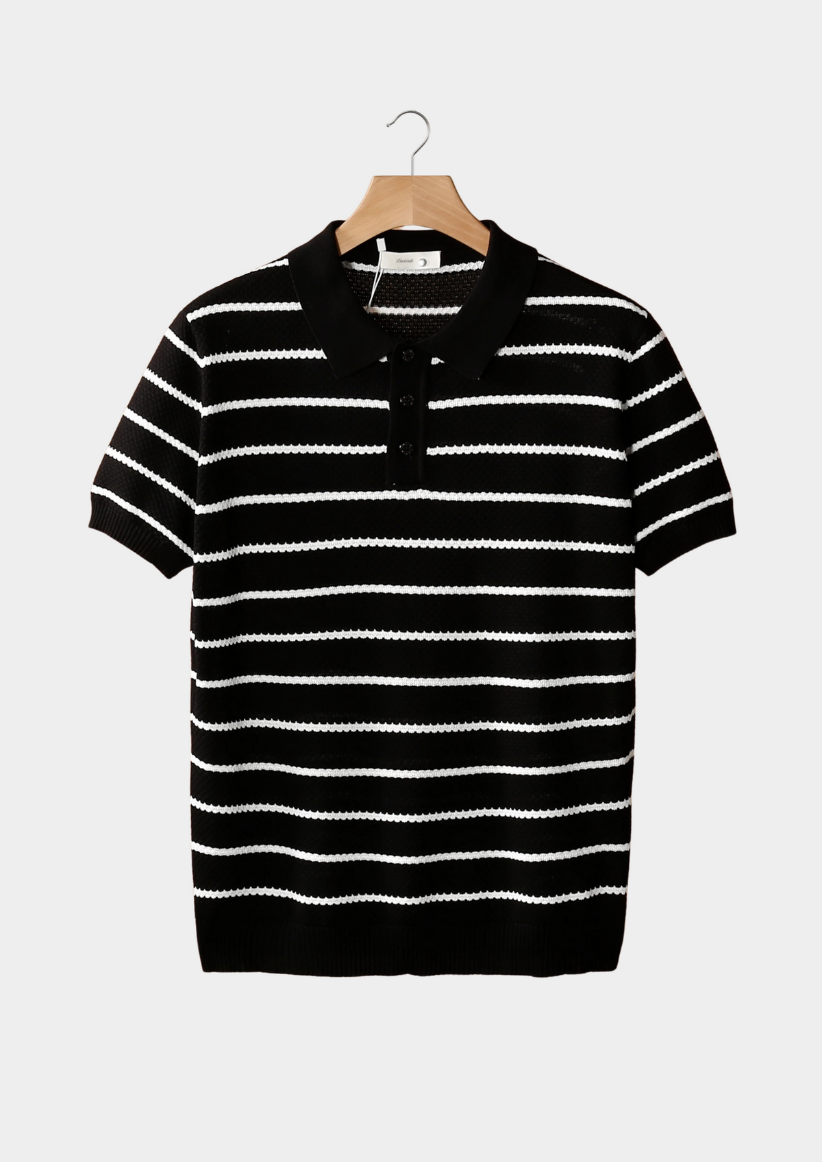 Black Striped Textured Button Polo | Roccella