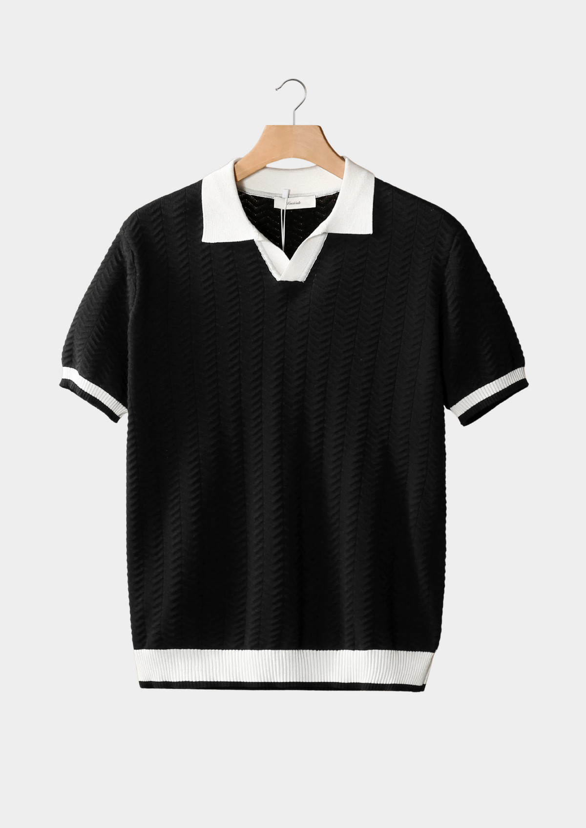 Black Contrast Textured Polo | Roccella