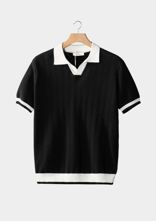 Black Contrast Textured Polo | Roccella