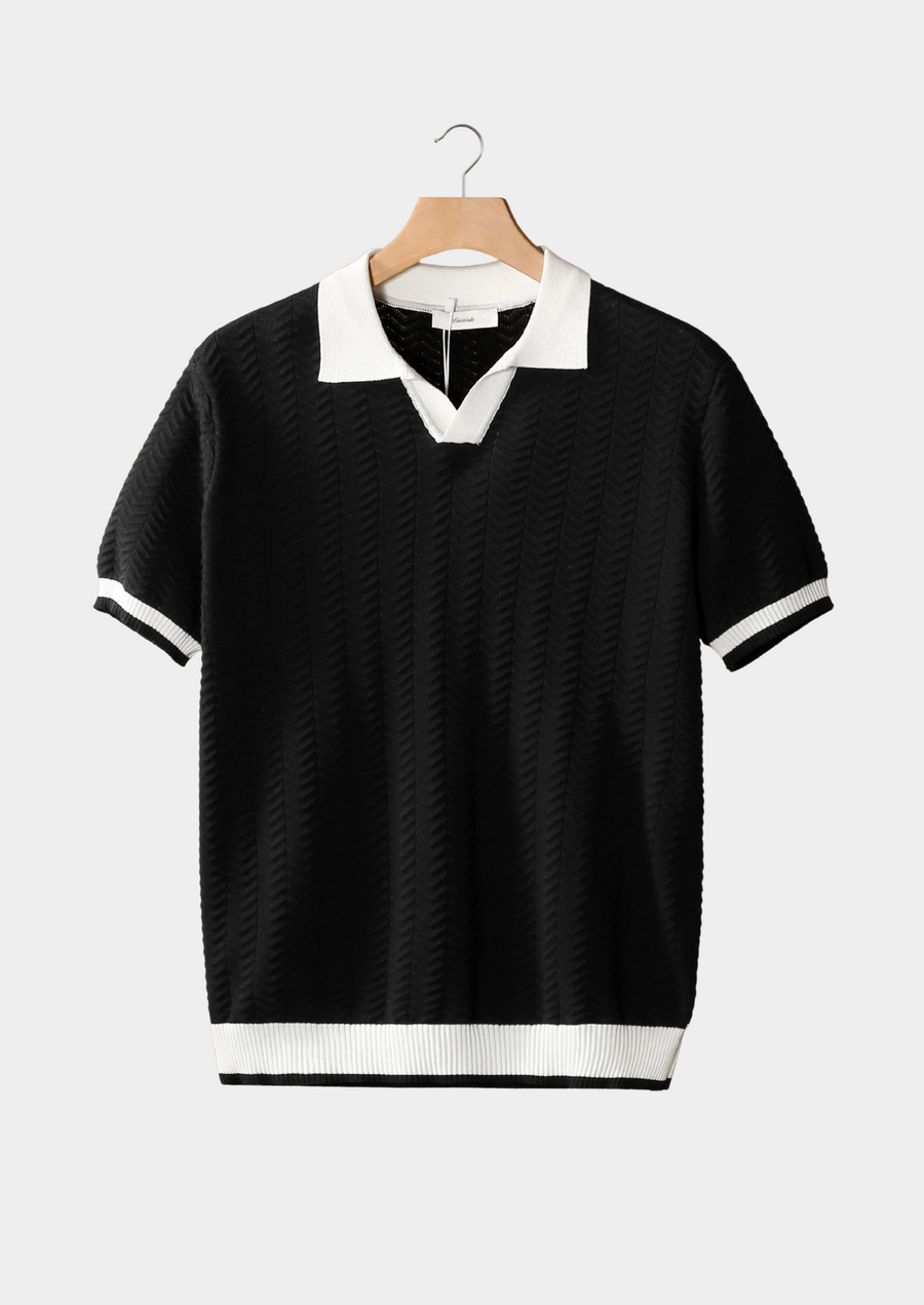Black Contrast Textured Polo