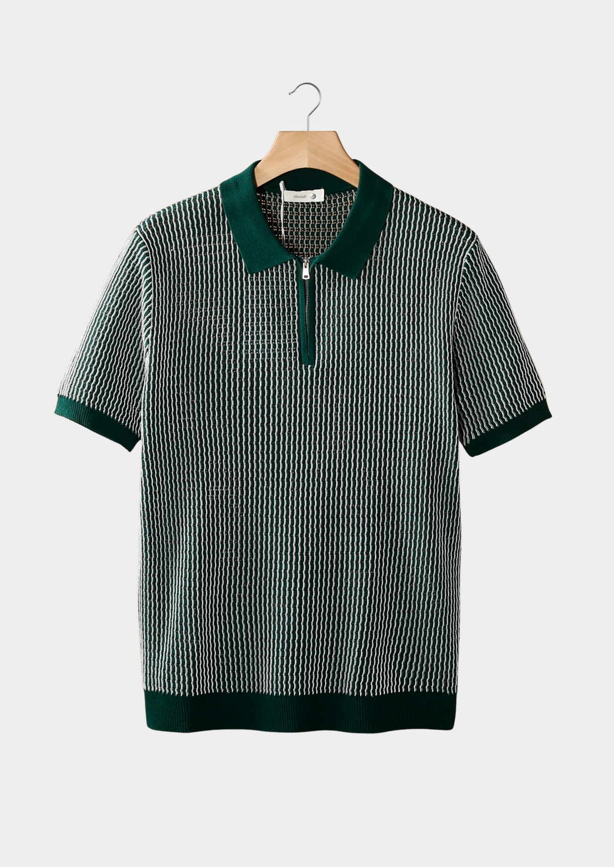 Green Geometric Textured Zipper Polo | Roccella