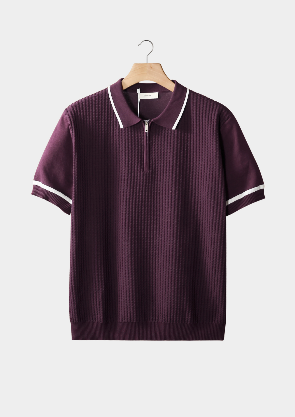 Purple Contrast Trim Zipper Polo | Roccella