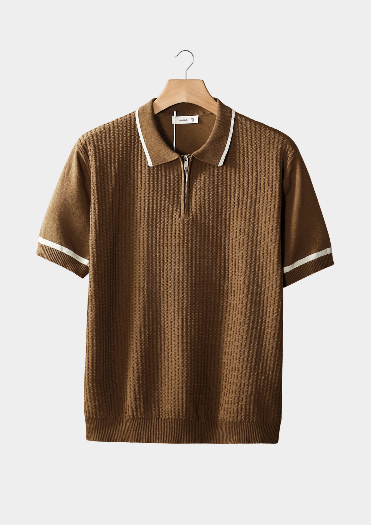 Caramel Contrast Trim Zipper Polo | Roccella