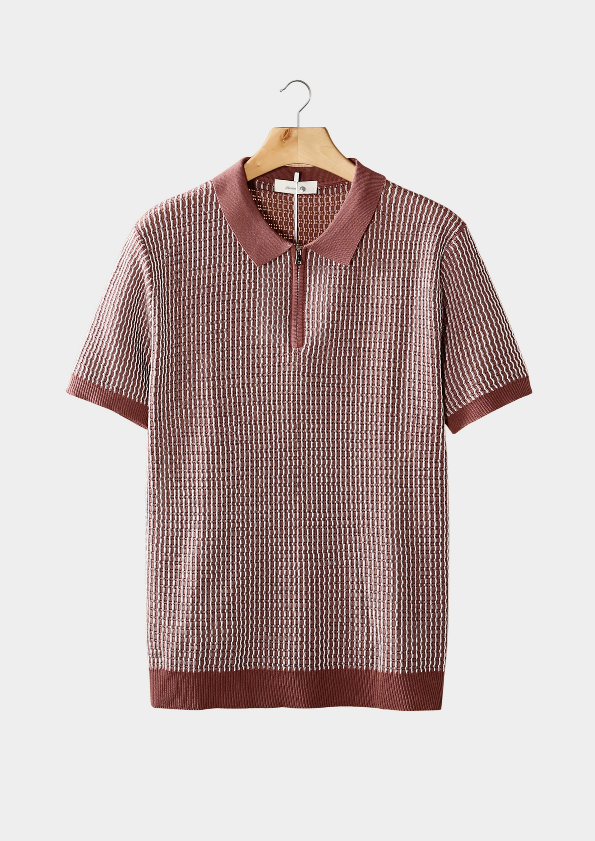 Dusty Rose Geometric Textured Zipper Polo | Roccella