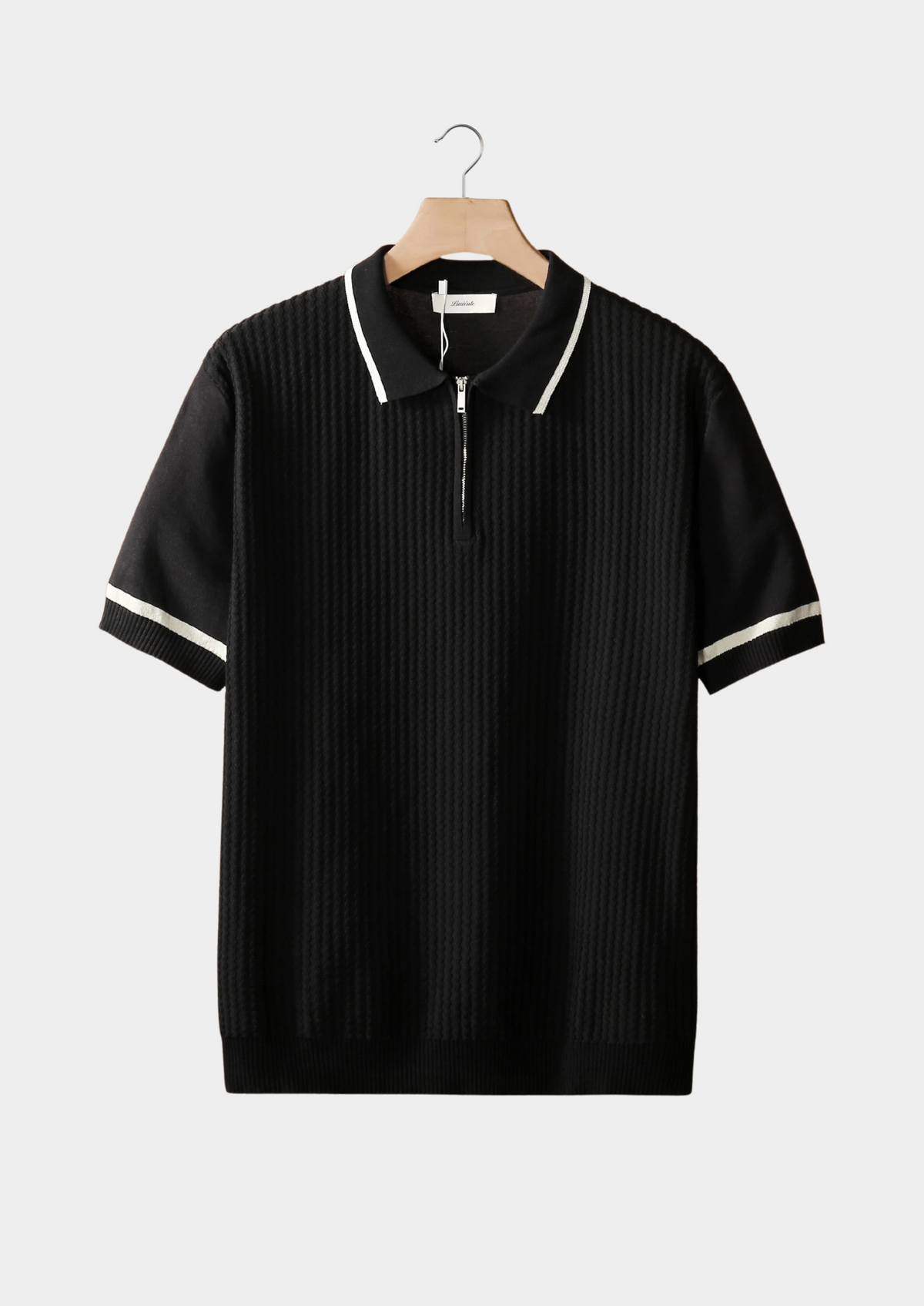 Black Contrast Trim Zipper Polo | Roccella